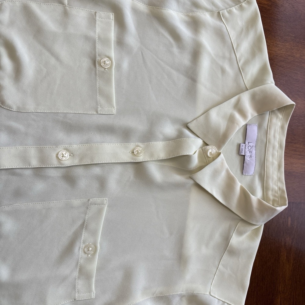 Loft‎ Blouse Women's Sheer Lime Green Button Up Medium